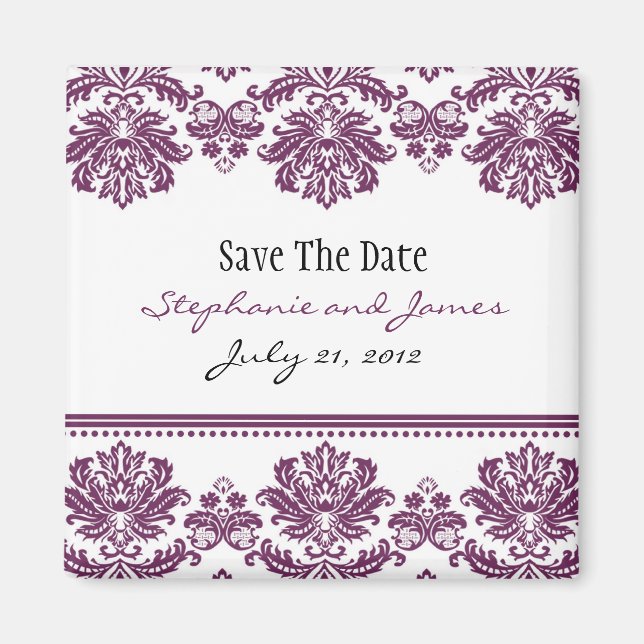 Plum Damask Save The Date Magnet (Front)