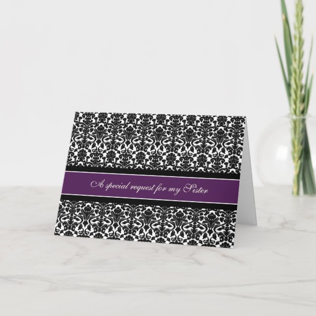 Plum Damask Sister Maid of Honor Invitation (Front)
