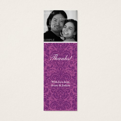 Plum Damask Skinny Favor Tag Business Card