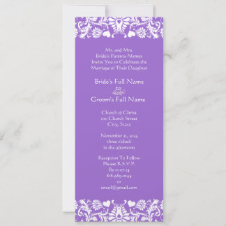 Plum Damask Swirls Wedding Invitation