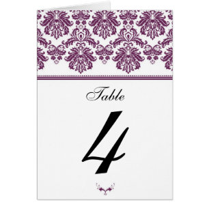 Plum Damask Table Seating Number Cards