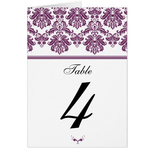 Plum Damask Table Seating Number Cards (Front)