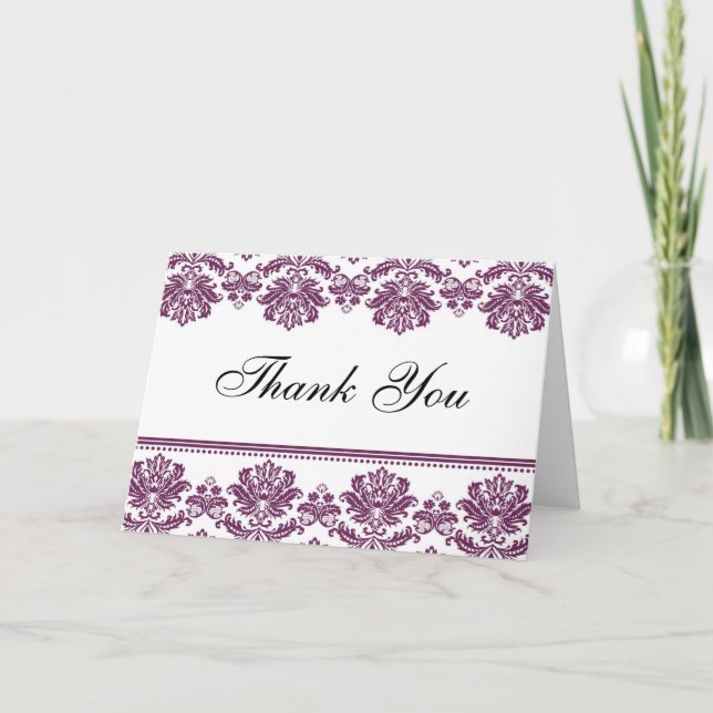 Plum Damask Thank You Cards (Front)