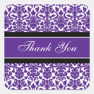Plum Damask Thank You Wedding Envelope Seals