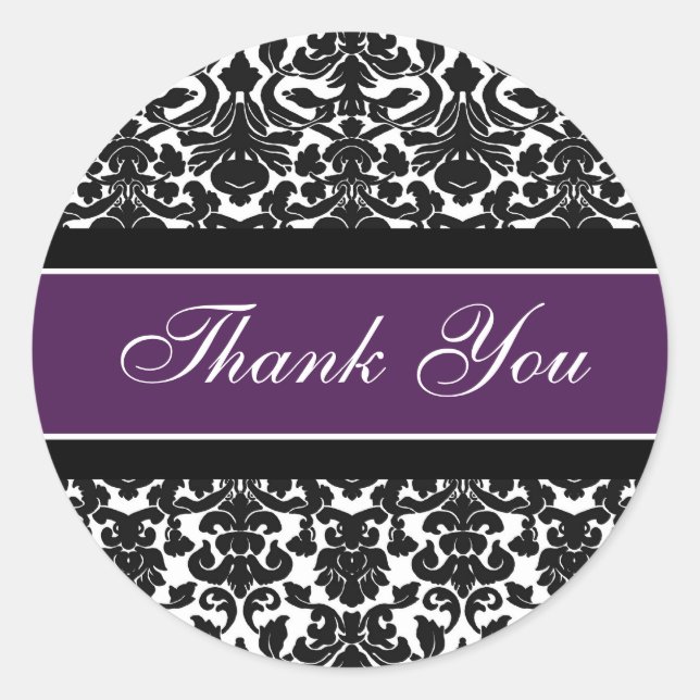 Plum Damask Thank You Wedding Envelope Seals (Front)
