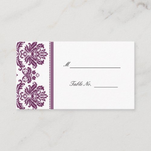 Plum Damask Wedding Seating Placecards Business Card
