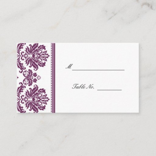 Customizable Plum Damask Wedding Seating Placecards Business Card