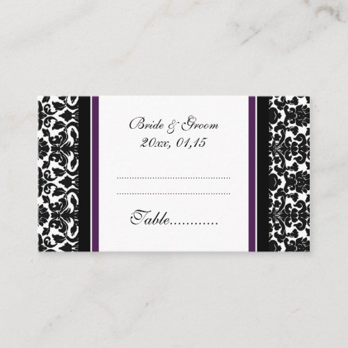 Plum Damask Wedding Table Place Setting Cards