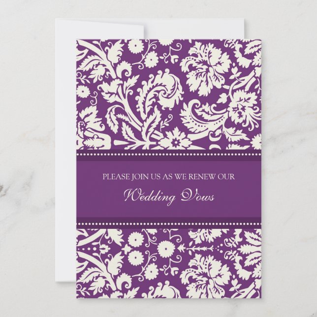 Plum Damask Wedding Vow Renewal Invitations (Front)