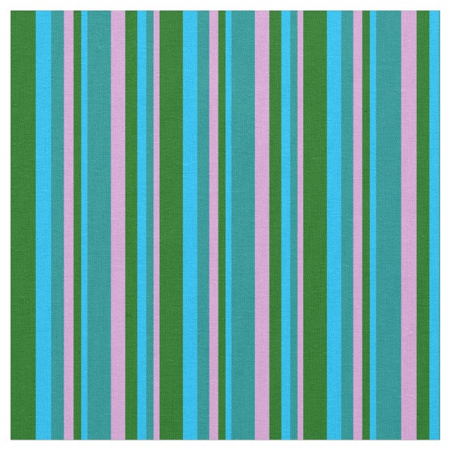 Plum, Dark Cyan, Deep Sky Blue, and Dark Green Fabric (Close Up)