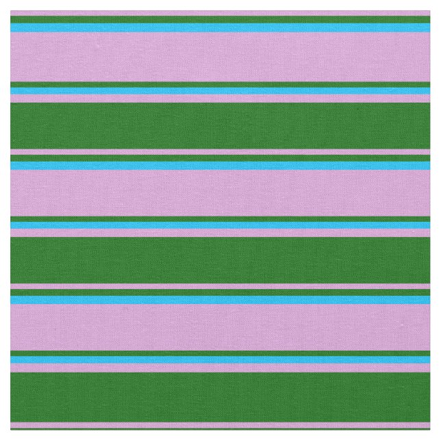 Plum, Dark Green, and Deep Sky Blue Pattern Fabric (Close Up)
