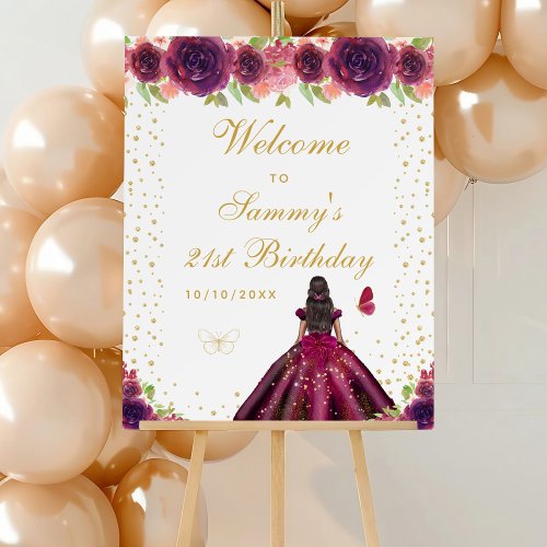 Plum Dark Skin Girl Birthday Party Welcome Foam Board