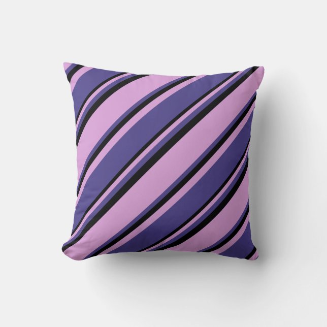Plum, Dark Slate Blue & Black Colored Lines Pillow (Front)
