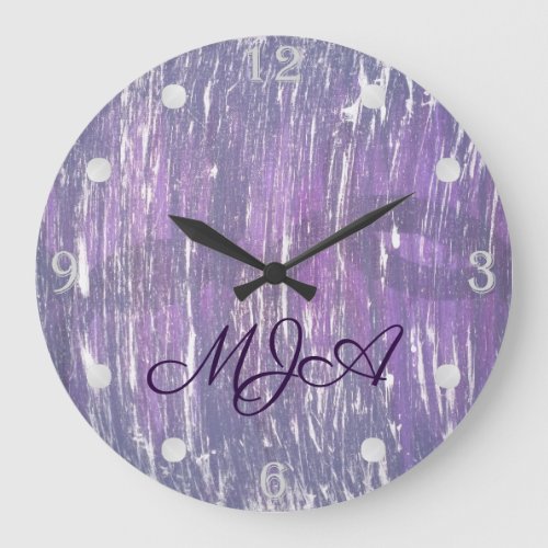 Plum Decor  Purple Silver Splatter Brushstroke Large Clock
