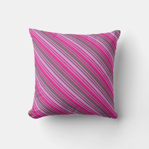 Plum Dim Gray  Deep Pink LinedStriped Pattern Throw Pillow