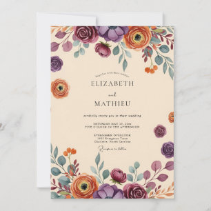 Plum Dramatic Autumnal Wedding Invitation