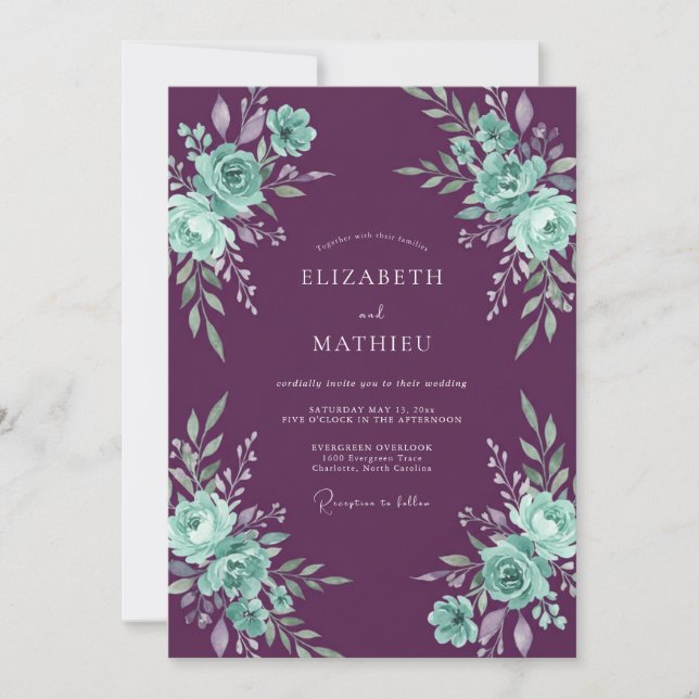 Plum Dramatic Evening Wedding Invitation (Front)