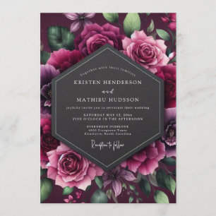 Plum Dramatic Floral Wedding Invitation