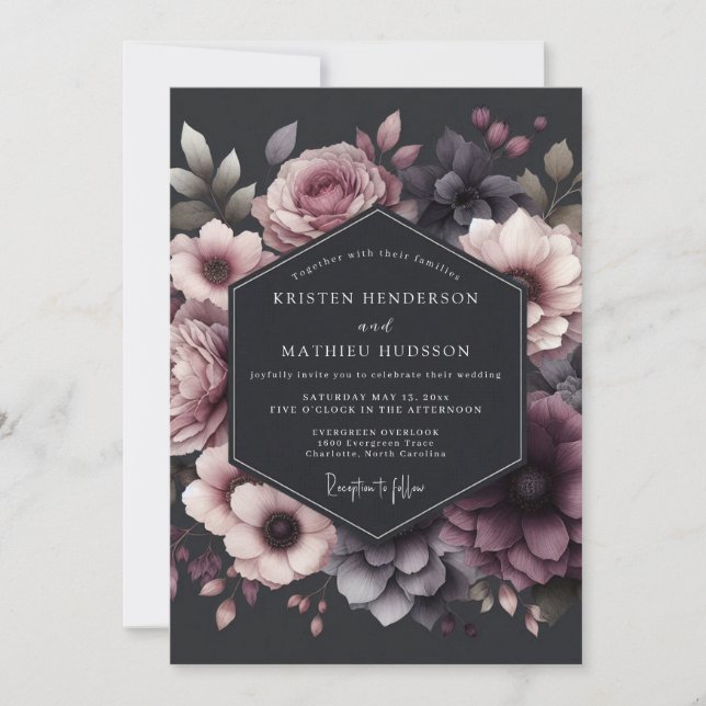Plum Dramatic Wedding Invitation (Front)