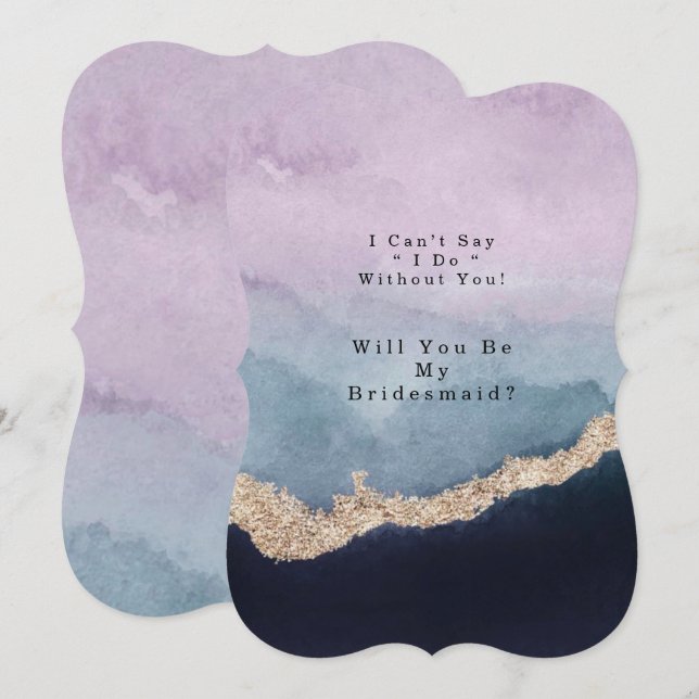 Plum Dusty Blue Agate Will You Be My Bridesmaid Invitation (Front/Back)
