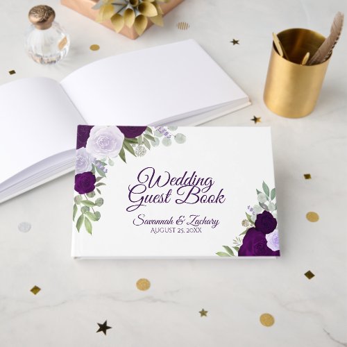 Plum & Dusty Purple Floral Elegant Boho Wedding Guest Book