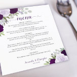 Plum & Dusty Purple Roses Budget Wedding Menu<br><div class="desc">These beautiful wedding menus are simple, elegant, and stylish while still being budget friendly and affordable. They feature a rustic boho chic design with a script calligraphy title, and hand painted watercolor roses in shades of dusty purple and plum. The back features a cluster of the same flowers with garden...</div>