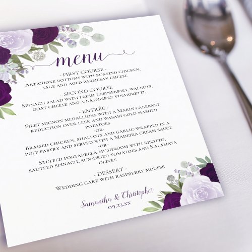 Plum  Dusty Purple Roses Budget Wedding Menu