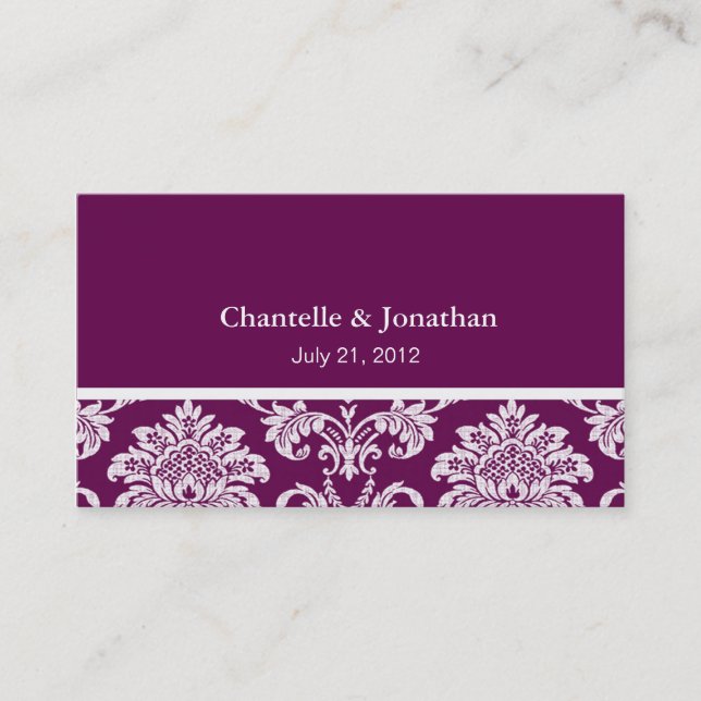 Plum Elegant Damask Business Card (Front)
