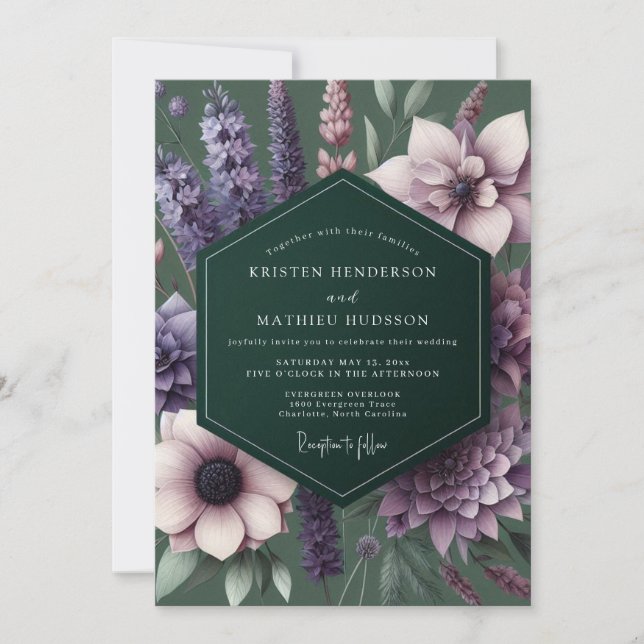 Plum Enchanted Flora Wedding Invitation (Front)