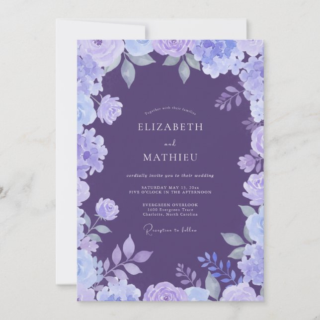 Plum Enchanting Floral Wedding Invitation (Front)