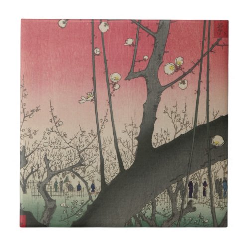 Plum Estate Japanese Edo Woodblock Plum Ceramic Tile