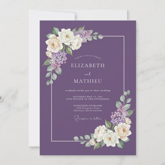 Plum Ethereal Botanical Wedding Invitation (Front)