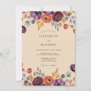 Plum Exuberant Bohemian Wedding Invitation