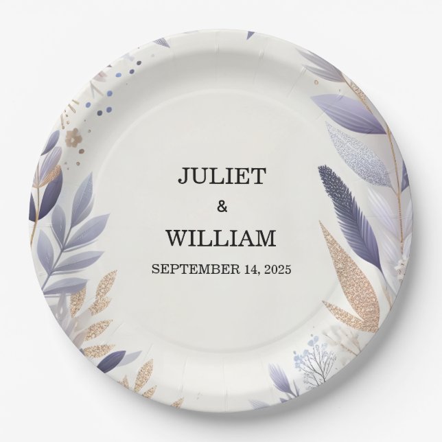 Plum Fall Spring Summer Lavender Sage Wedding Paper Plates (Front)