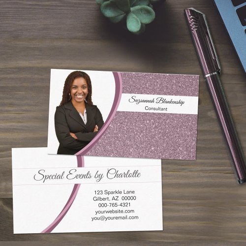 Plum Faux Glitter Custom Professional Photo  Business Card