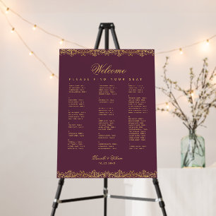 Plum Faux Gold Ornate Alphabetical Seating Chart Foam Board