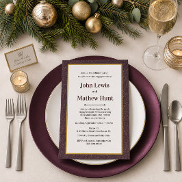 Plum Faux Leather & Gold Engagement Dinner Party Invitation