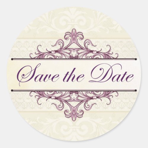 Plum Filigree with Champagne Save the Date Sticker