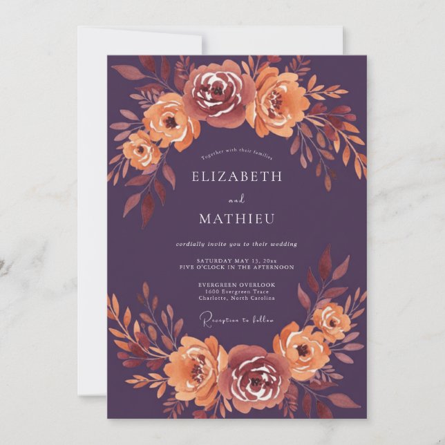 Plum Floral Autumn Romance Wedding Invitation (Front)