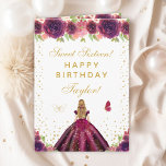 Plum Floral Blonde Hair Girl Sweet Sixteen Card<br><div class="desc">This elegant and glamorous sweet sixteen birthday card can be personalized with a name or title such as daughter, granddaughter, niece, friend etc. The design features a beautiful princess with blonde hair and fair skin in a plum purple ball gown. The text combines handwritten script and modern sans serif fonts...</div>