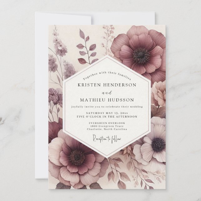 Plum Floral Bloom Wedding Invitation (Front)