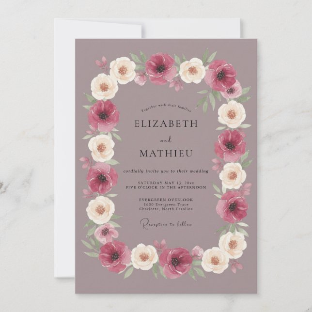 Plum Floral Blossom Wedding Invitation (Front)