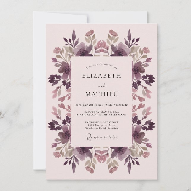 Plum Floral Botanical Romance Wedding Invitation (Front)