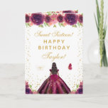 Plum Floral Dark Skin Girl Sweet Sixteen Card<br><div class="desc">This elegant and glamorous sweet sixteen birthday card can be personalized with a name or title such as daughter, granddaughter, niece, friend etc. The design features a beautiful princess with dark hair and dark skin in a plum purple ball gown. The text combines handwritten script and modern sans serif fonts...</div>