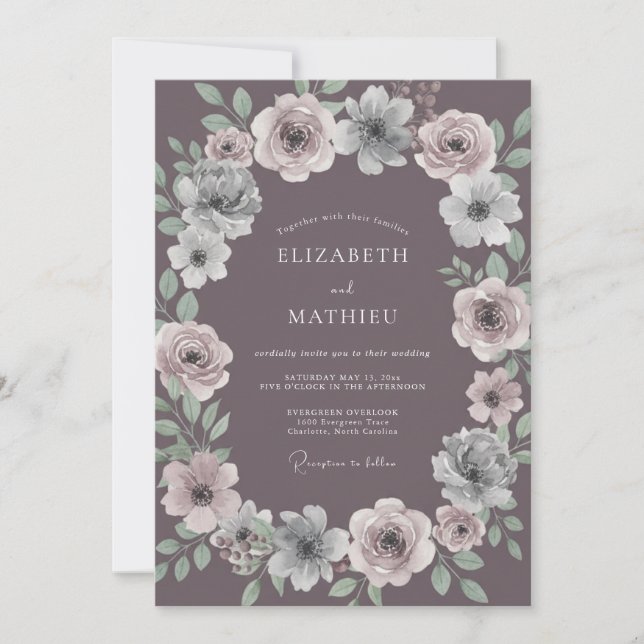 Plum Floral Enchantment Wedding Invitation (Front)