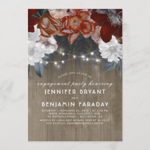 Plum Floral Lights Rustic Engagement Party Invitation