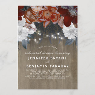 Plum Floral Lights Rustic Rehearsal Dinner Invitation