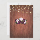 Plum Floral Lights Rustic Wood Wedding Invitation (Back)