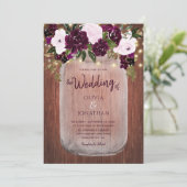 Plum Floral Lights Rustic Wood Wedding Invitation (Standing Front)