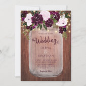 Plum Floral Lights Rustic Wood Wedding Invitation (Front)